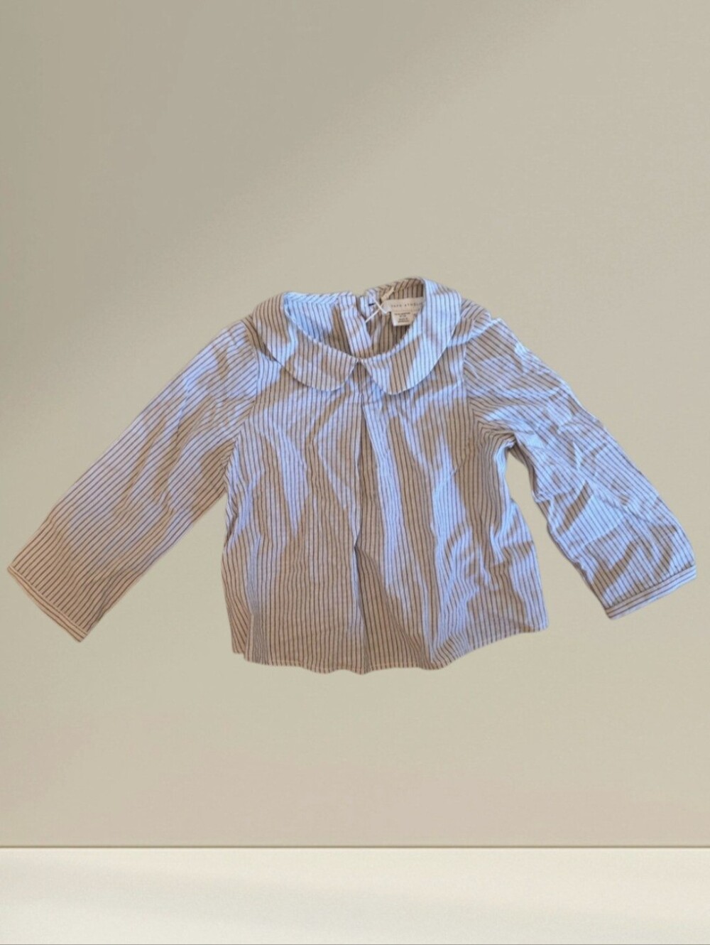 🟫 Studio Cream Top w/ Brown Striped Peter Pan Collar Top (NWT)